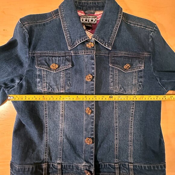 BEREK 2 by Takako Sakon Denim Jean Jacket—Crystal Buttons & Floral Lining Large - Picture 14 of 16